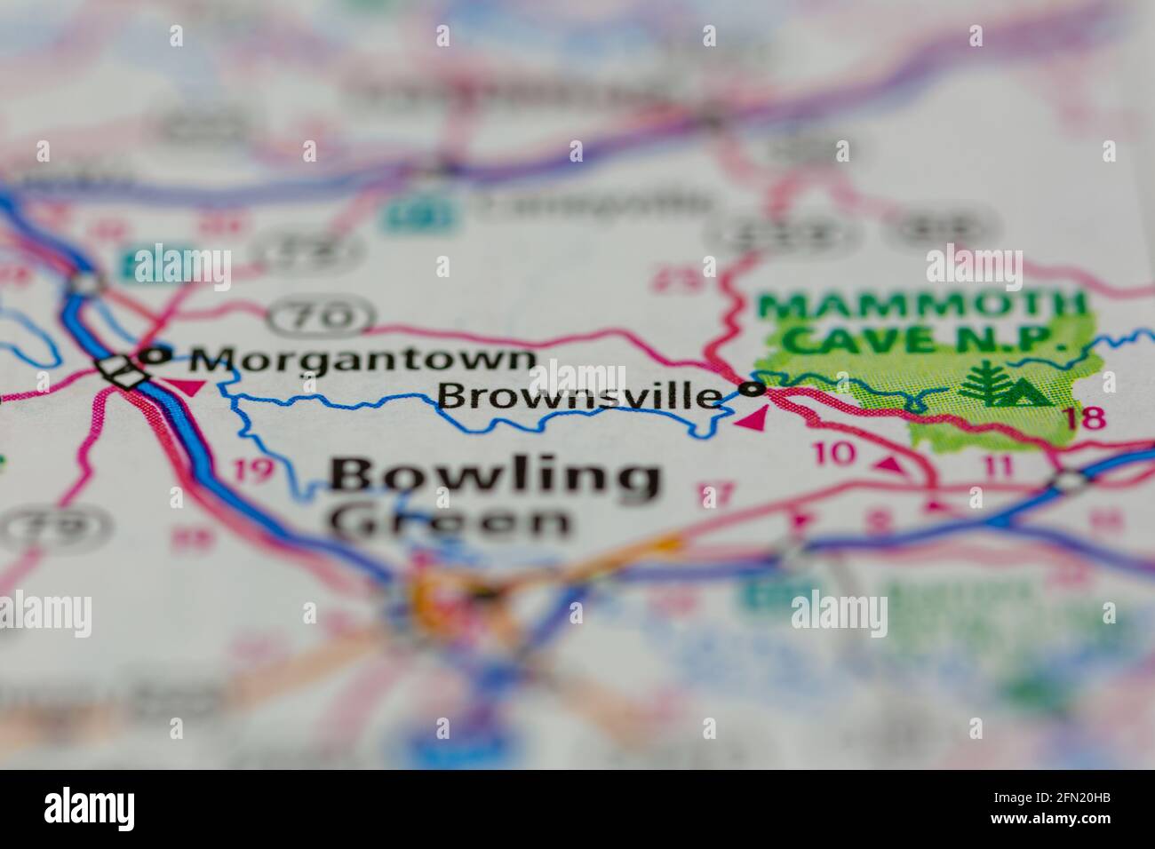 Brownsville Kentucky USA se muestra en un mapa geográfico o en una