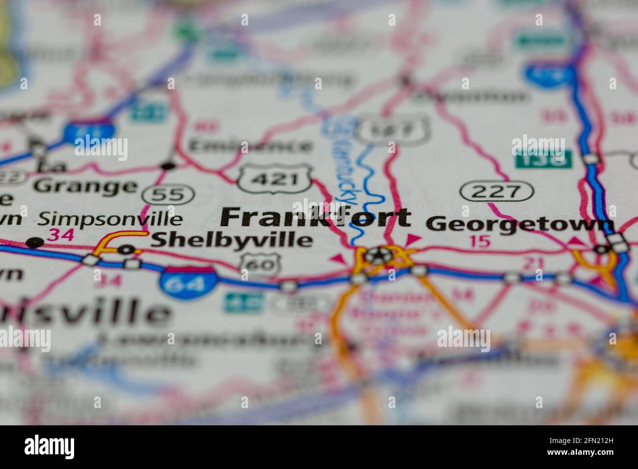 Frankfort Kentucky USA se muestra en un mapa geográfico o en una carretera mapa Foto de stock