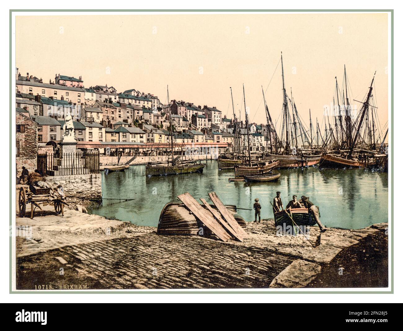 BRIXHAM 1890's Vintage Brixham Fishing Harbor Devon South West Coast England UK 1890 Composición artística Chromolithograph Photochrom Foto de stock