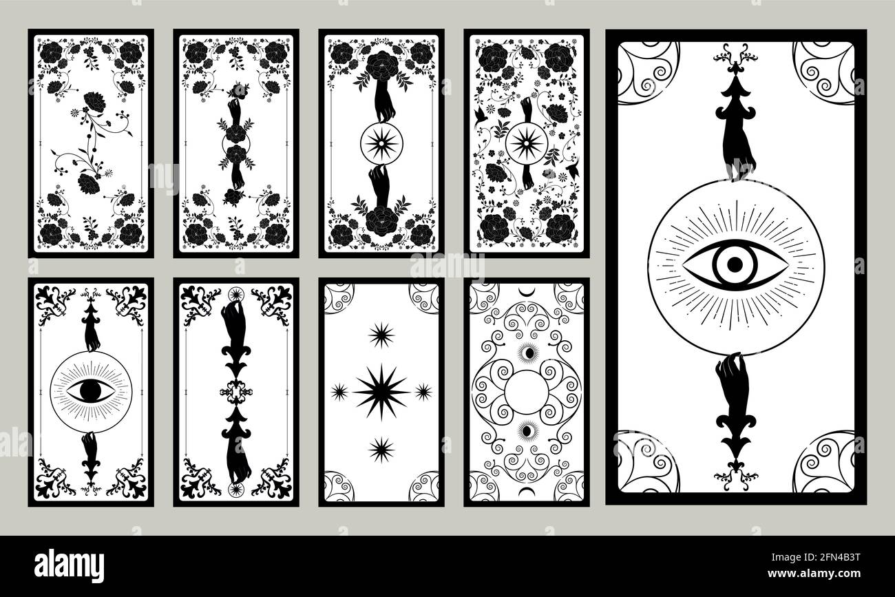 Parte de atrás de la carta de Tarot o de la carta de juego con elementos  florales ornamentales y símbolos esotéricos. Estilo vintage victoriano  Imagen Vector de stock - Alamy