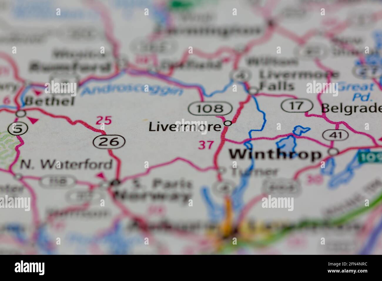 Livermore Maine USA se muestra en un mapa geográfico o en una carretera mapa Fotografía de stock