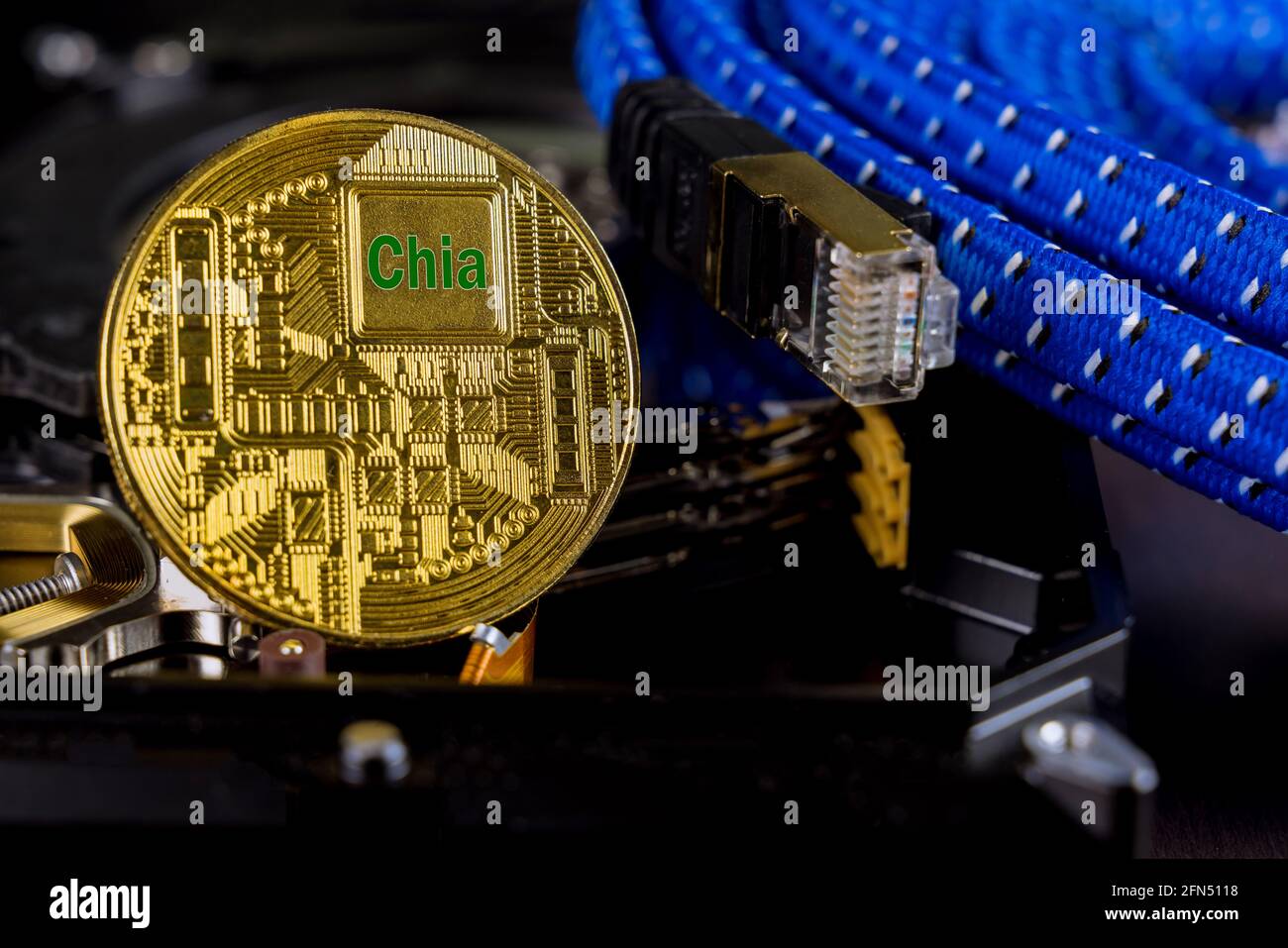 Proceso de minería de criptomoneda de Chia con dinero virtual de moneda  verde Uso de la unidad SSD Fotografía de stock - Alamy