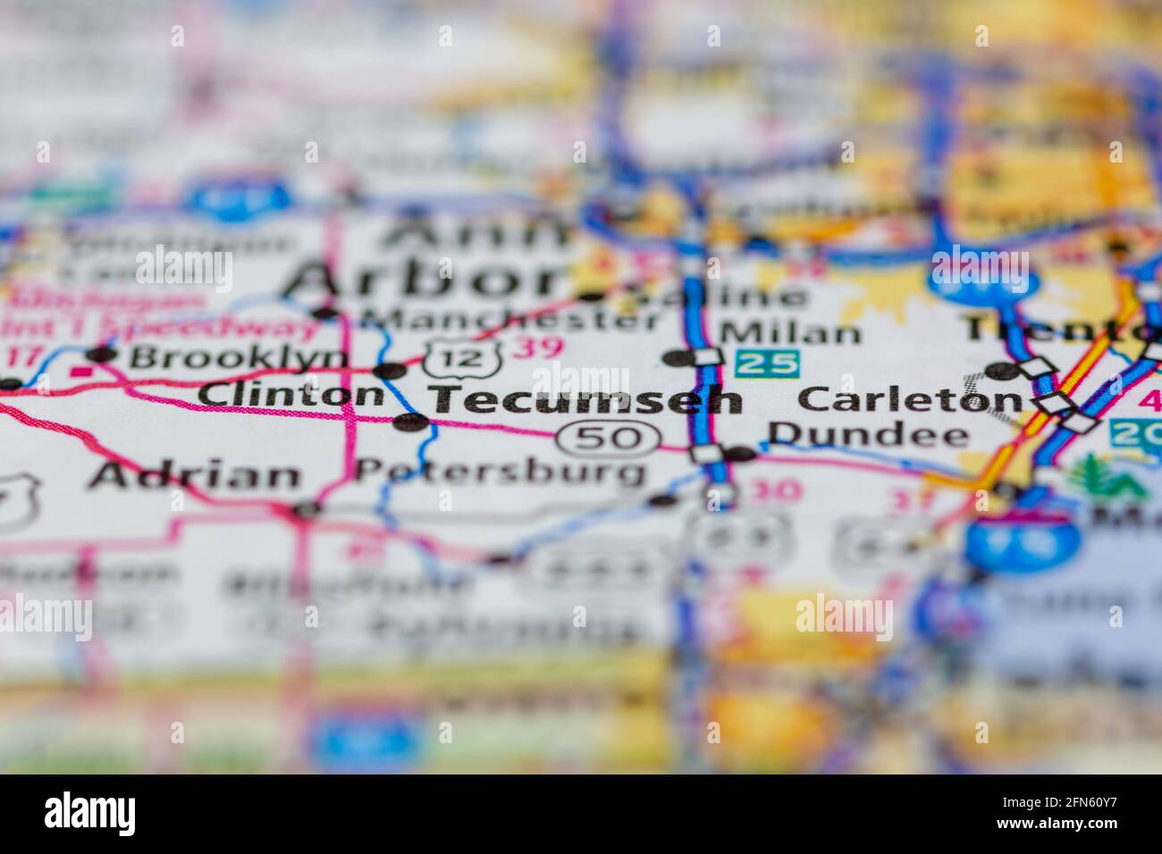 Tecumseh Michigan USA aparece en un mapa geográfico o en una carretera