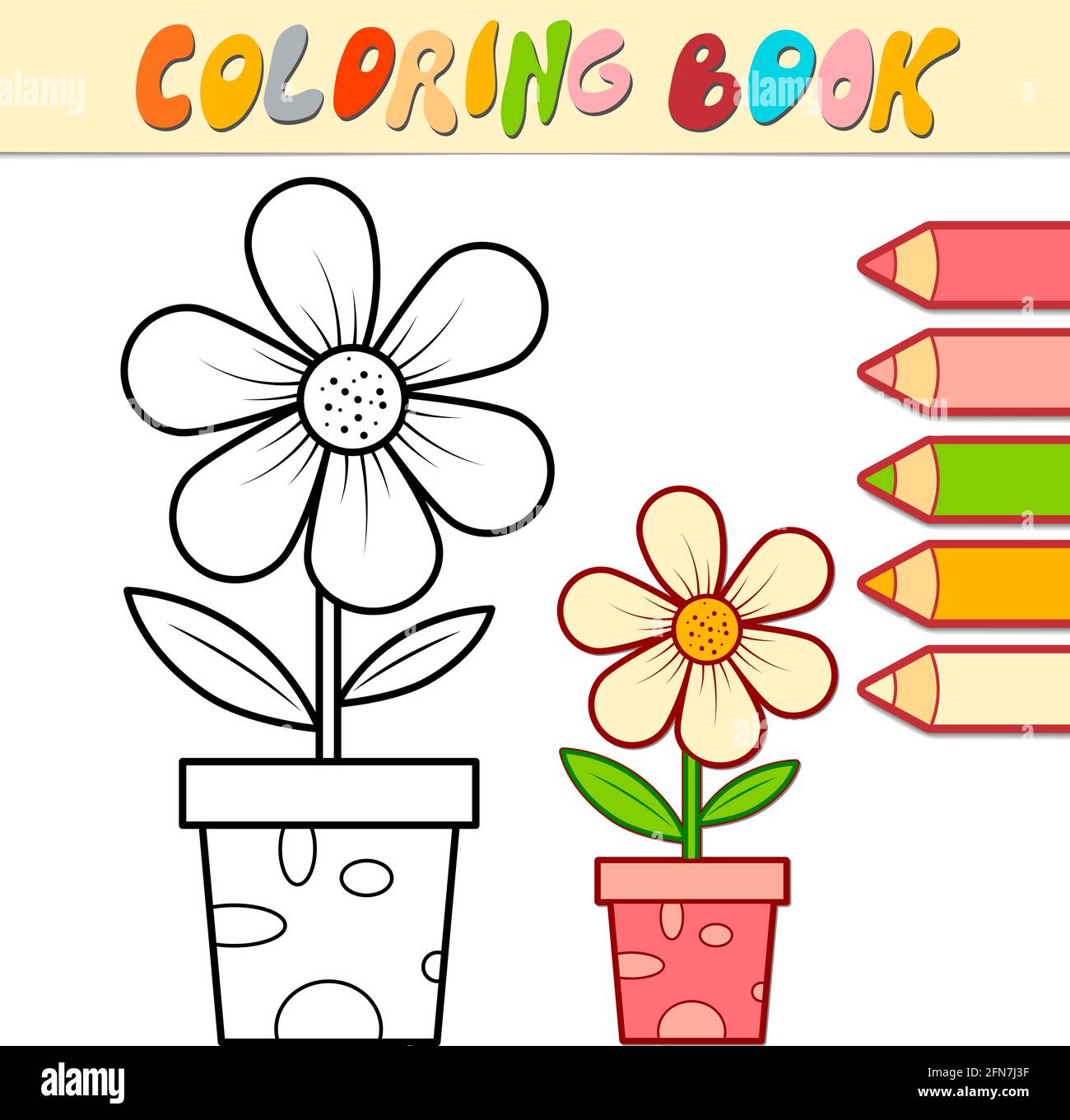 Libro para colorear o página para niños. Flores en macetas ilustración  vectorial en blanco y negro Imagen Vector de stock - Alamy