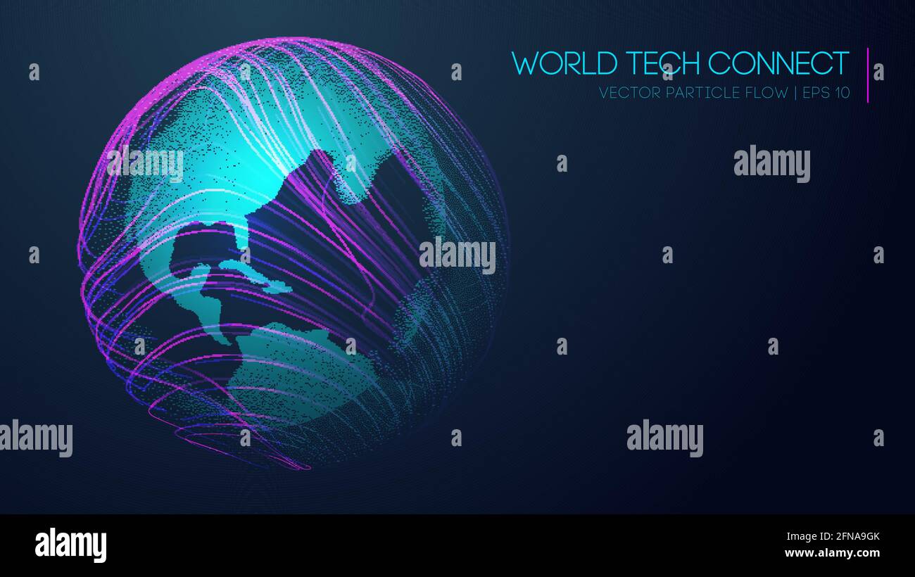 Análisis de la estructura de conectividad del mundo informático. Red de Internet y ciencia, tecnología de fondo vector. La tecnología mundial conecta el globo terráqueo. Ilustración del Vector