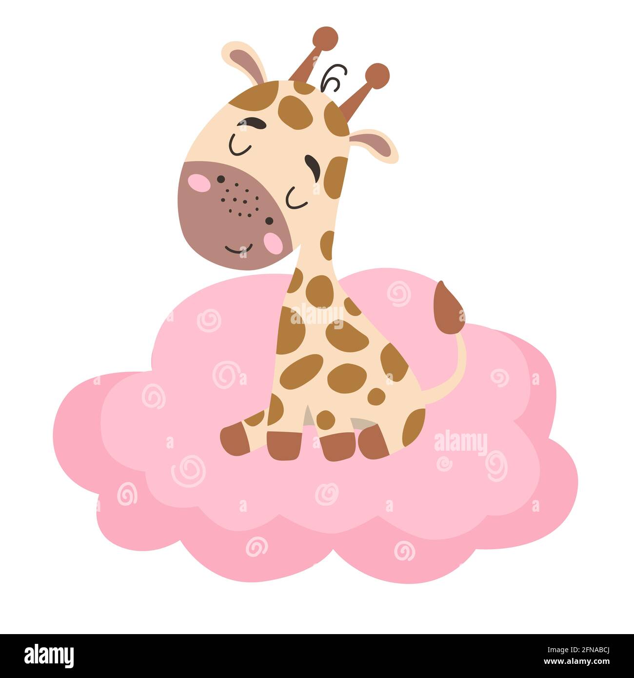 Imagen con linda jirafa de dibujos animados en una nube rosa. Gráficos  vectoriales sobre fondo blanco. Para el diseño de pósters, postales,  portadas para portátiles Imagen Vector de stock - Alamy