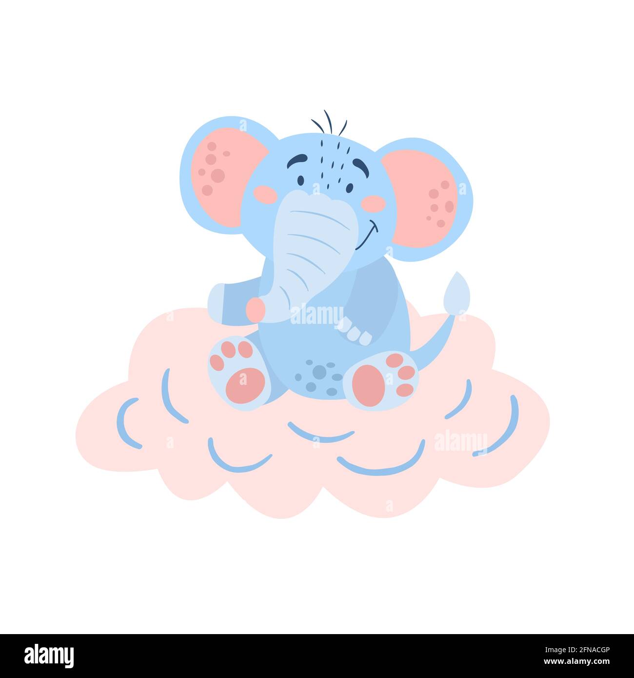 Imagen con lindo elefante de dibujos animados en una nube rosa. Gráficos  vectoriales sobre fondo blanco. Para el diseño de pósters, postales,  portadas para portátiles Imagen Vector de stock - Alamy