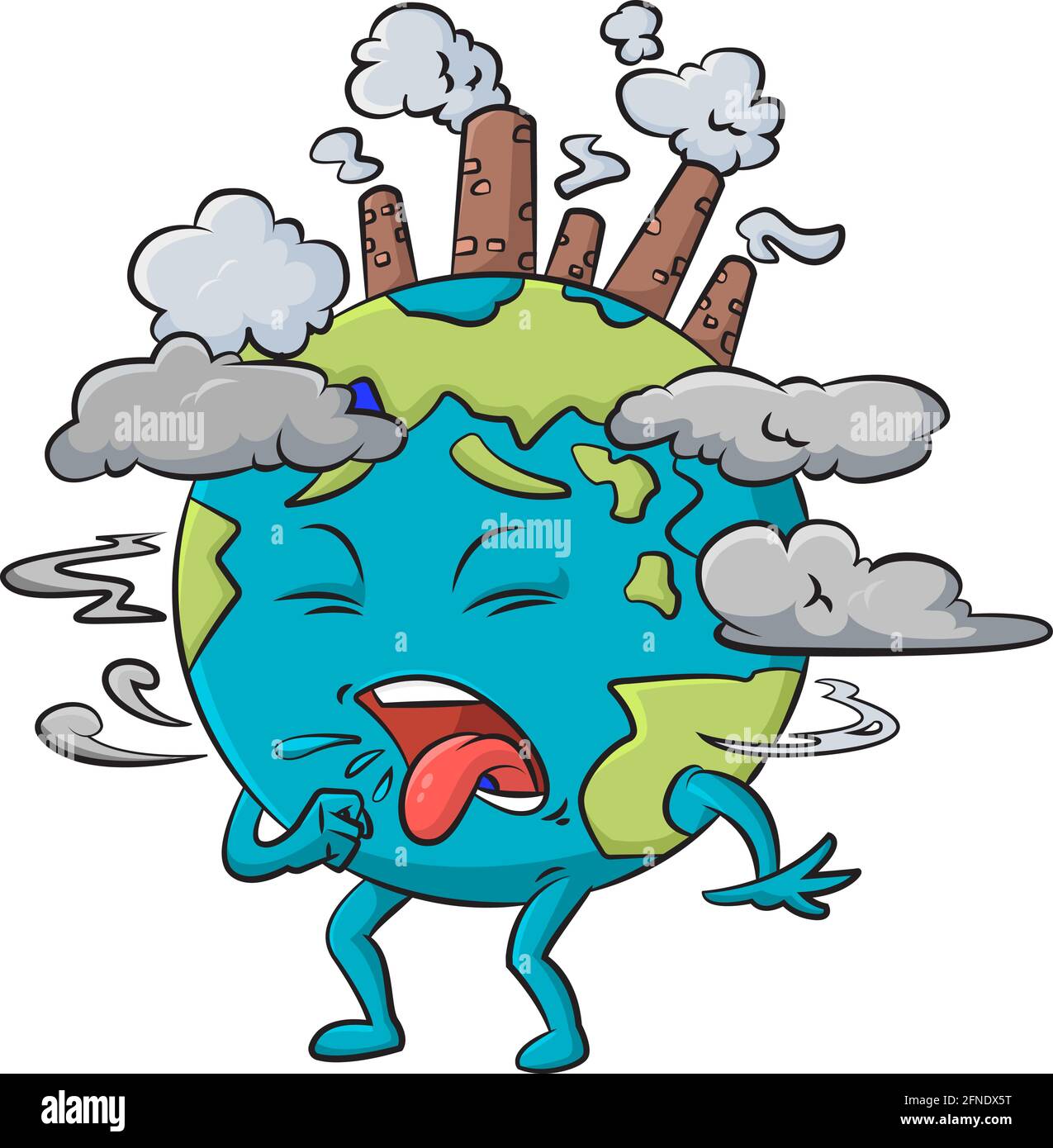 Ilustración de vectores de dibujos animados del planeta Tierra ahogándose en la contaminación Ilustración del Vector