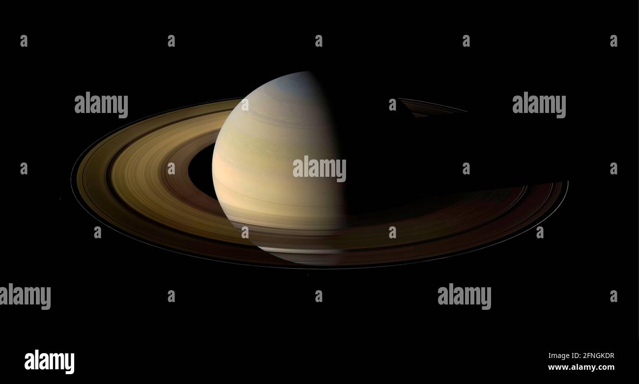 SATURNO, SOL SYSTEM - 12 Agosto 2009 - La misión Cassini-Huygens ha producido muchas imágenes espectaculares del planeta Saturno incluyendo este mosiac - Ph Foto de stock