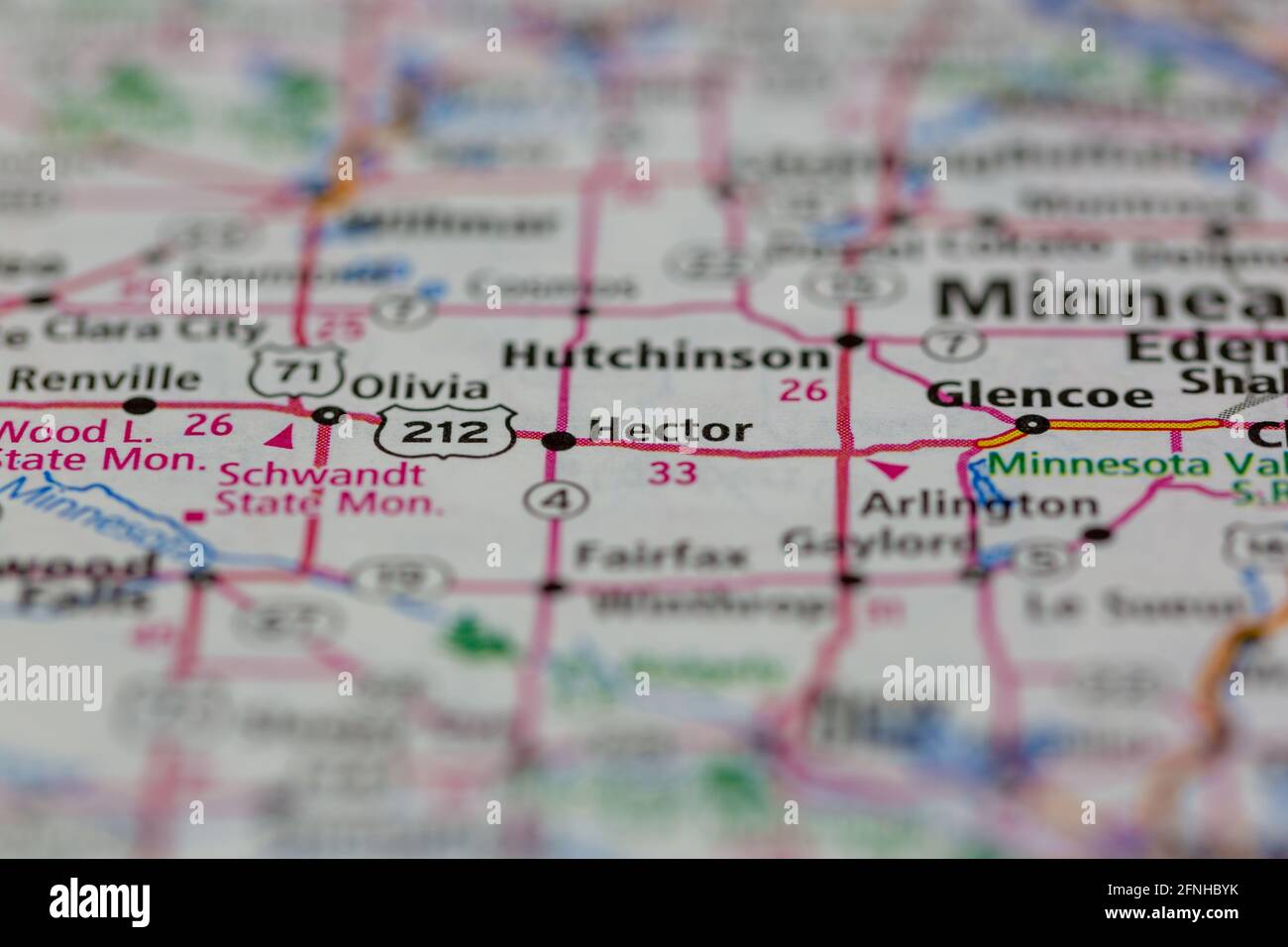 Hector Minnesota USA aparece en un mapa geográfico o en una carretera
