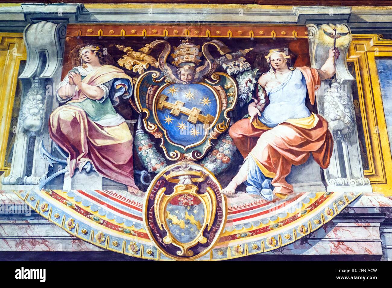 Decoración en el Salón Gualtiero en el Palacio del Popes - Viterbo Italia Foto de stock