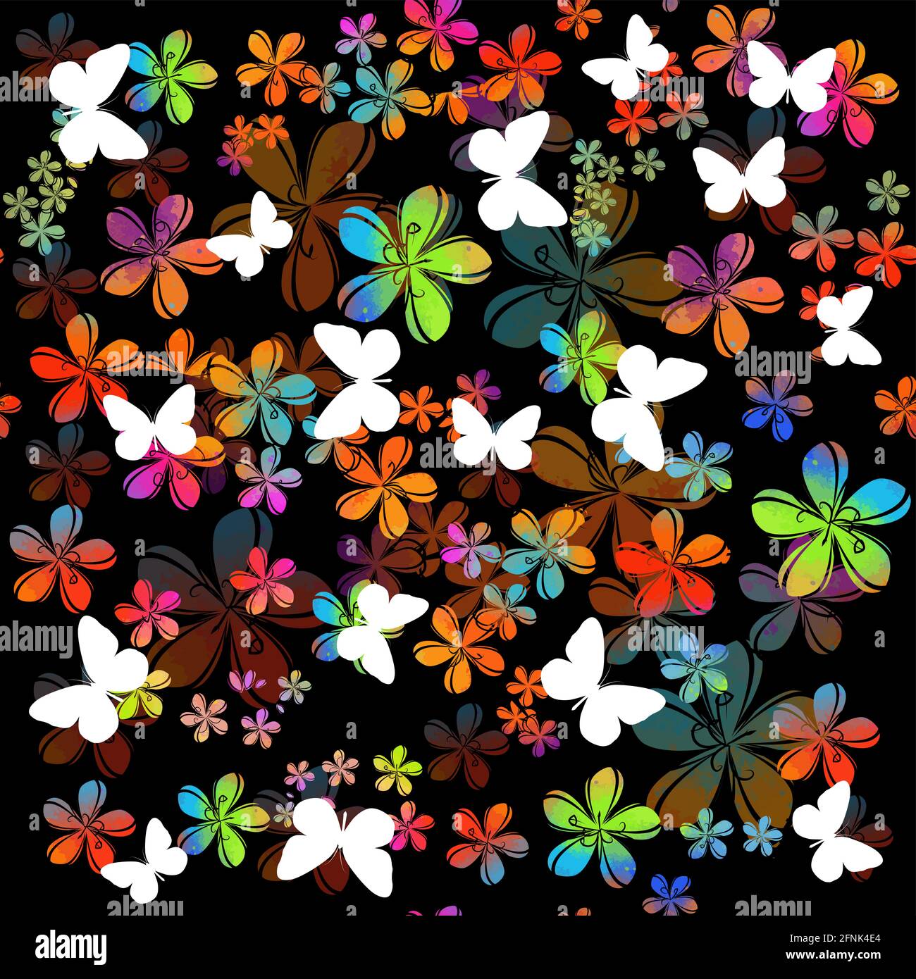Un fondo sin costuras con flores coloridas con mariposas. Tejido con flores  pequeñas iridiscentes. Medios mixtos. Ilustración vectorial Imagen Vector de  stock - Alamy