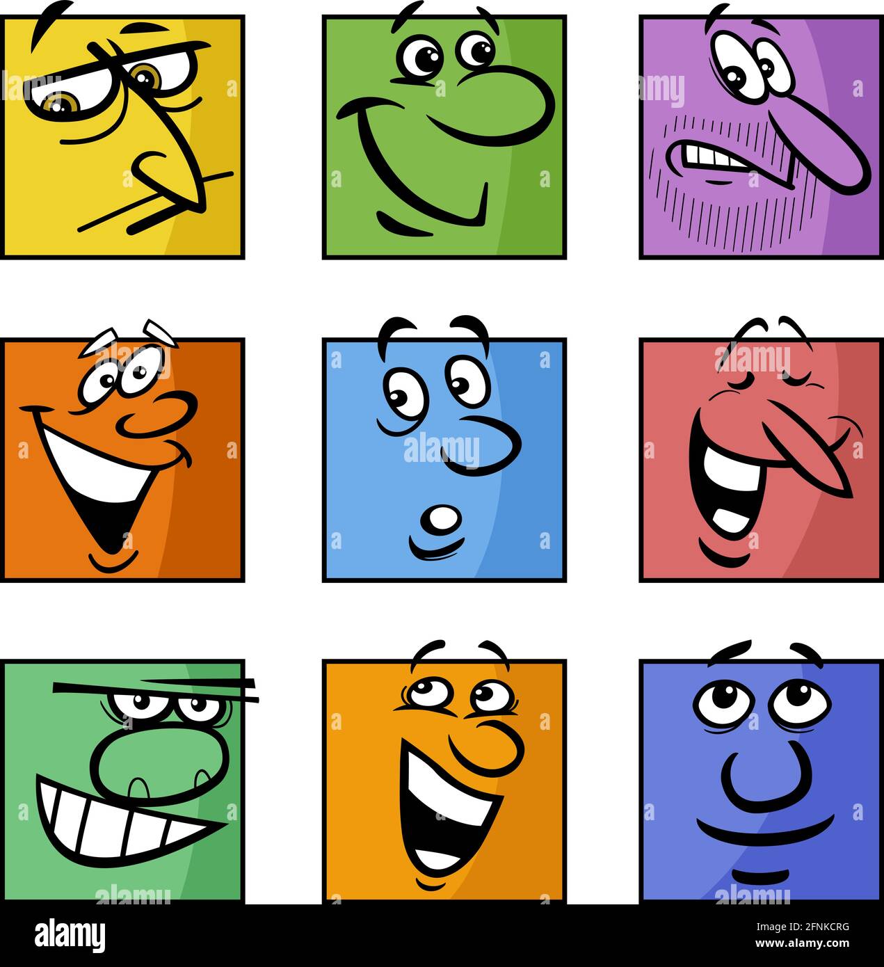 Ilustración de dibujos animados de cómics graciosos personajes o emociones  colorido conjunto Imagen Vector de stock - Alamy