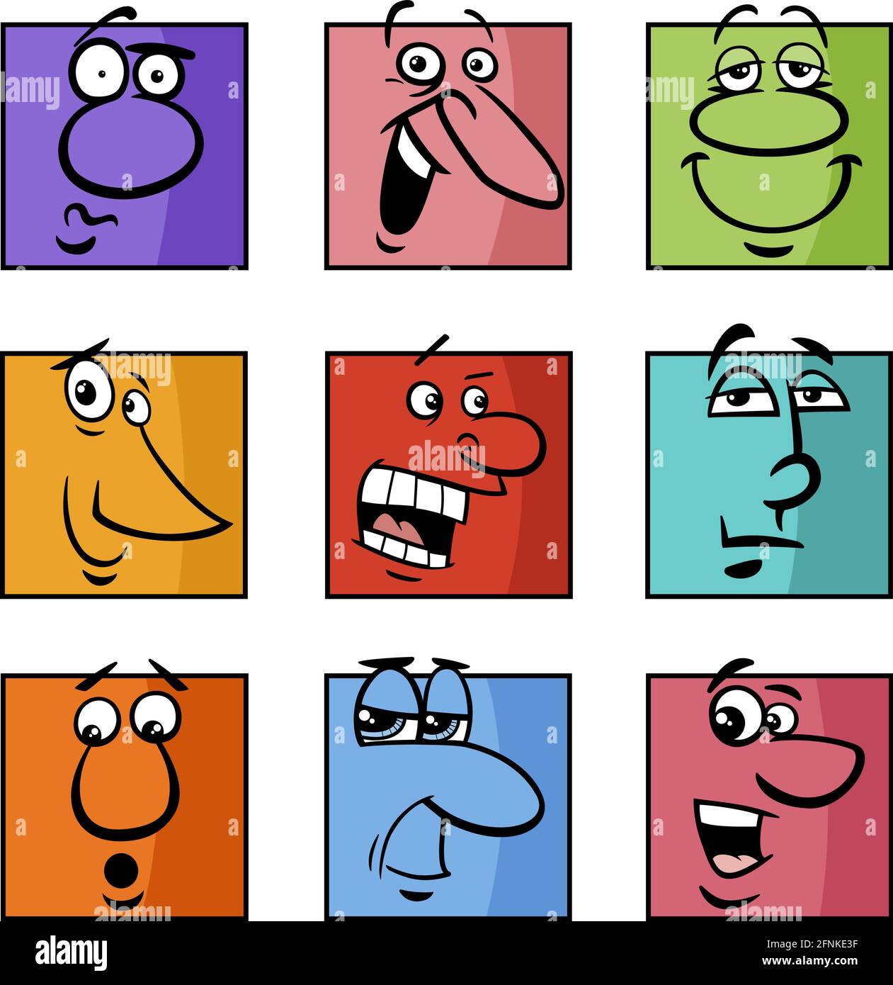 Ilustración de dibujos animados de cómics graciosos personajes o emoticonos  colorido conjunto Imagen Vector de stock - Alamy