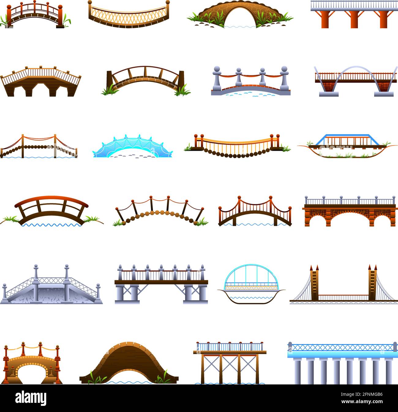 Puentes, conjunto de iconos de estilo de dibujos animados Imagen Vector de  stock - Alamy