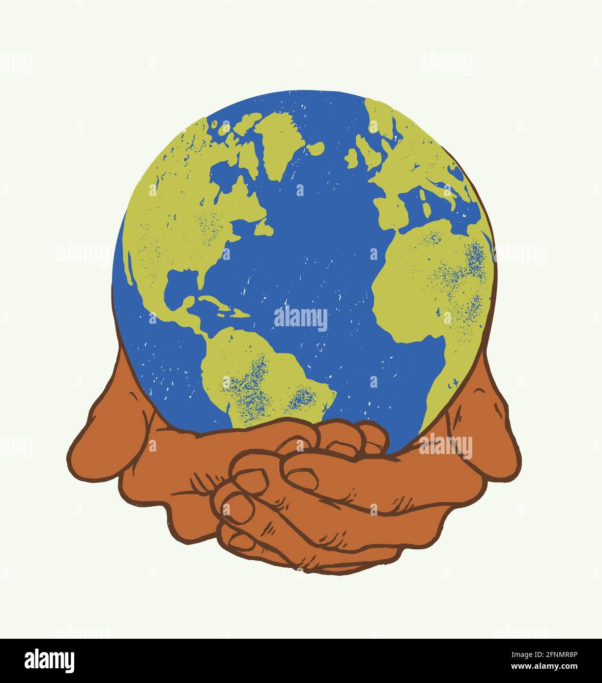 Manos sosteniendo la Tierra - Planeta en palmas - tierra vintage  ilustración del objeto day Imagen Vector de stock - Alamy