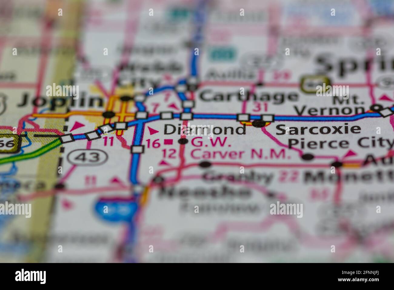Diamond Missouri USA se muestra en un mapa geográfico o en una