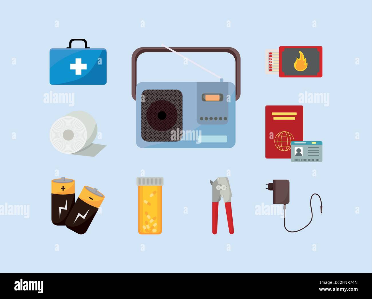 nueve iconos de kit de emergencia Ilustración del Vector