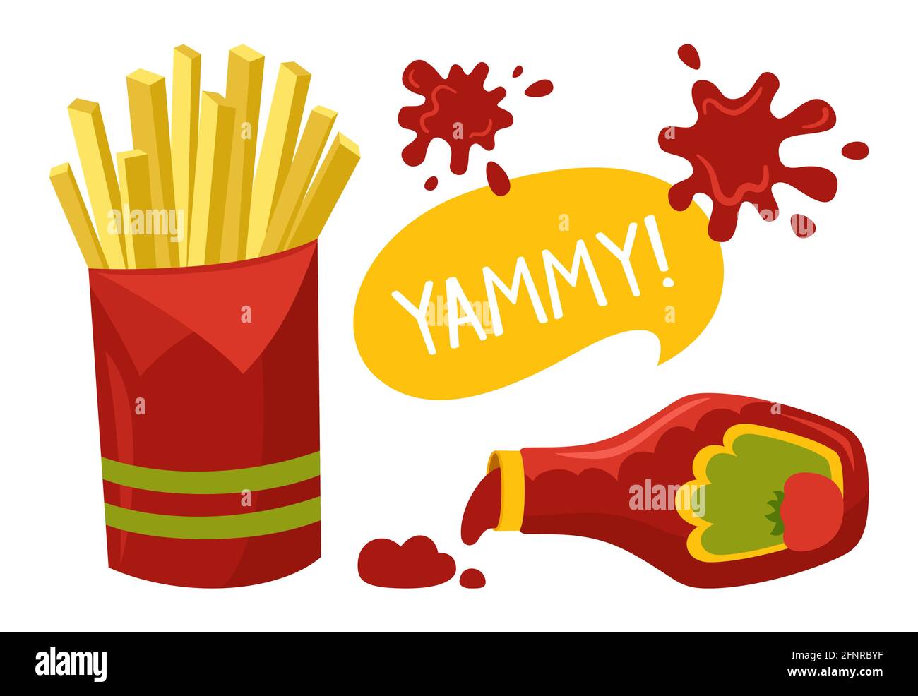 Patatas Fritas Y Salsa De Tomate Ketchup Dibujos Animados De Comida Rápida Mancha De Ketchup