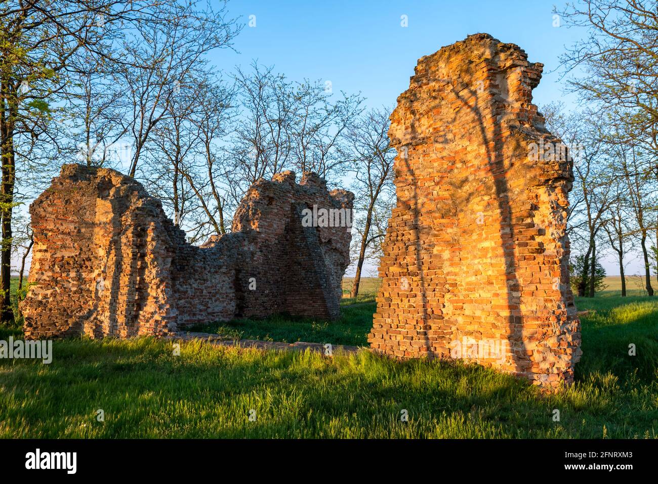 Las ruinas de la iglesia de Csomorkanyi son un patrimonio histórico menos famoso en Hungría, en la región de alfold. Está en el medio de la pradera. La ciudad más cercana es Hodmezov Foto de stock