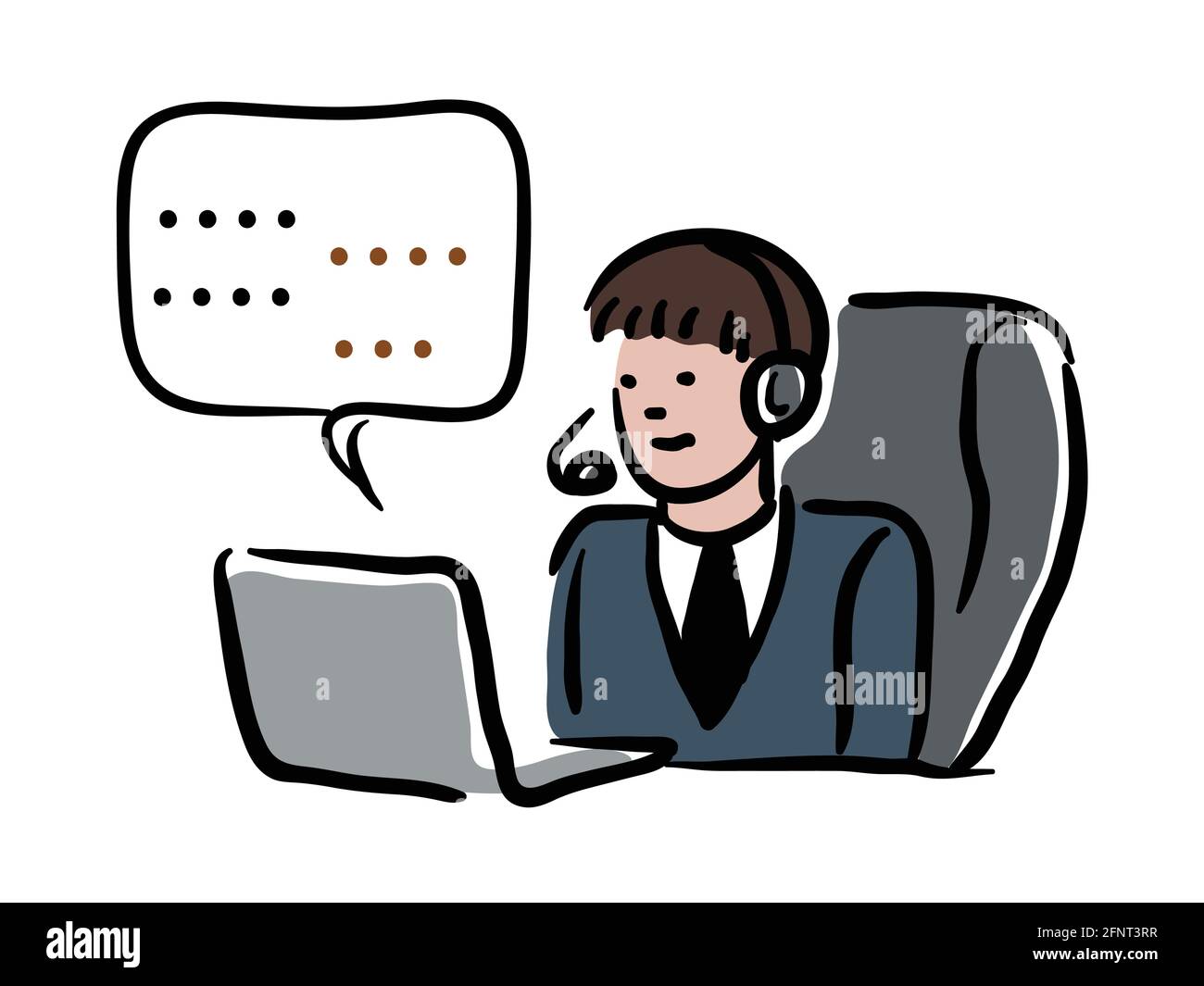 Ilustración de vector de comunicación en línea. Hombre de dibujos animados  con computadora en la oficina Imagen Vector de stock - Alamy