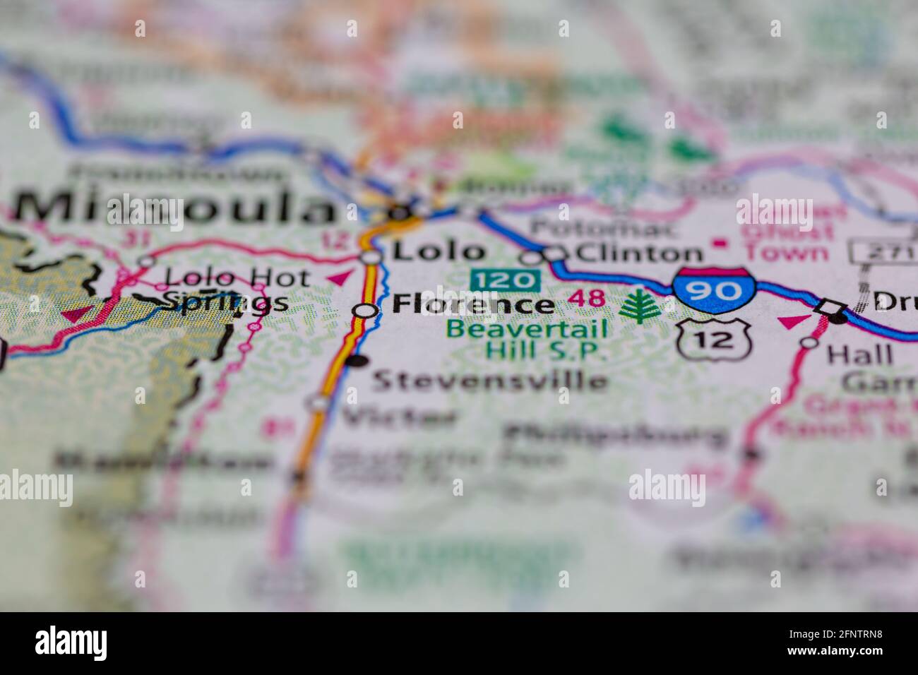 Florence Montana USA se muestra en un mapa geográfico o en una carretera mapa Foto de stock