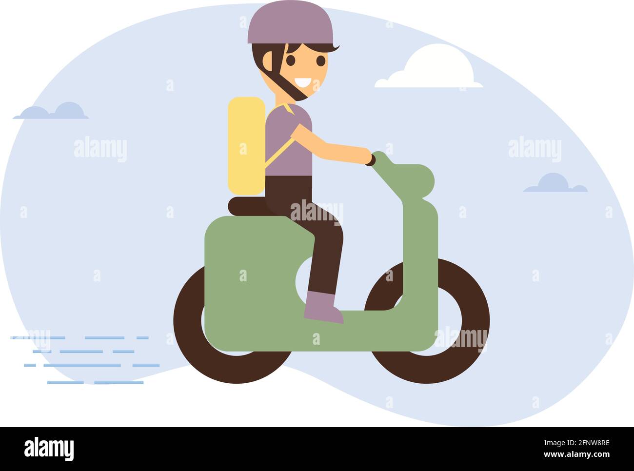 Hombre de la entrega que monta en bicicleta de motor. Ilustración de estilo plano. EPS vectorial 10 Ilustración del Vector