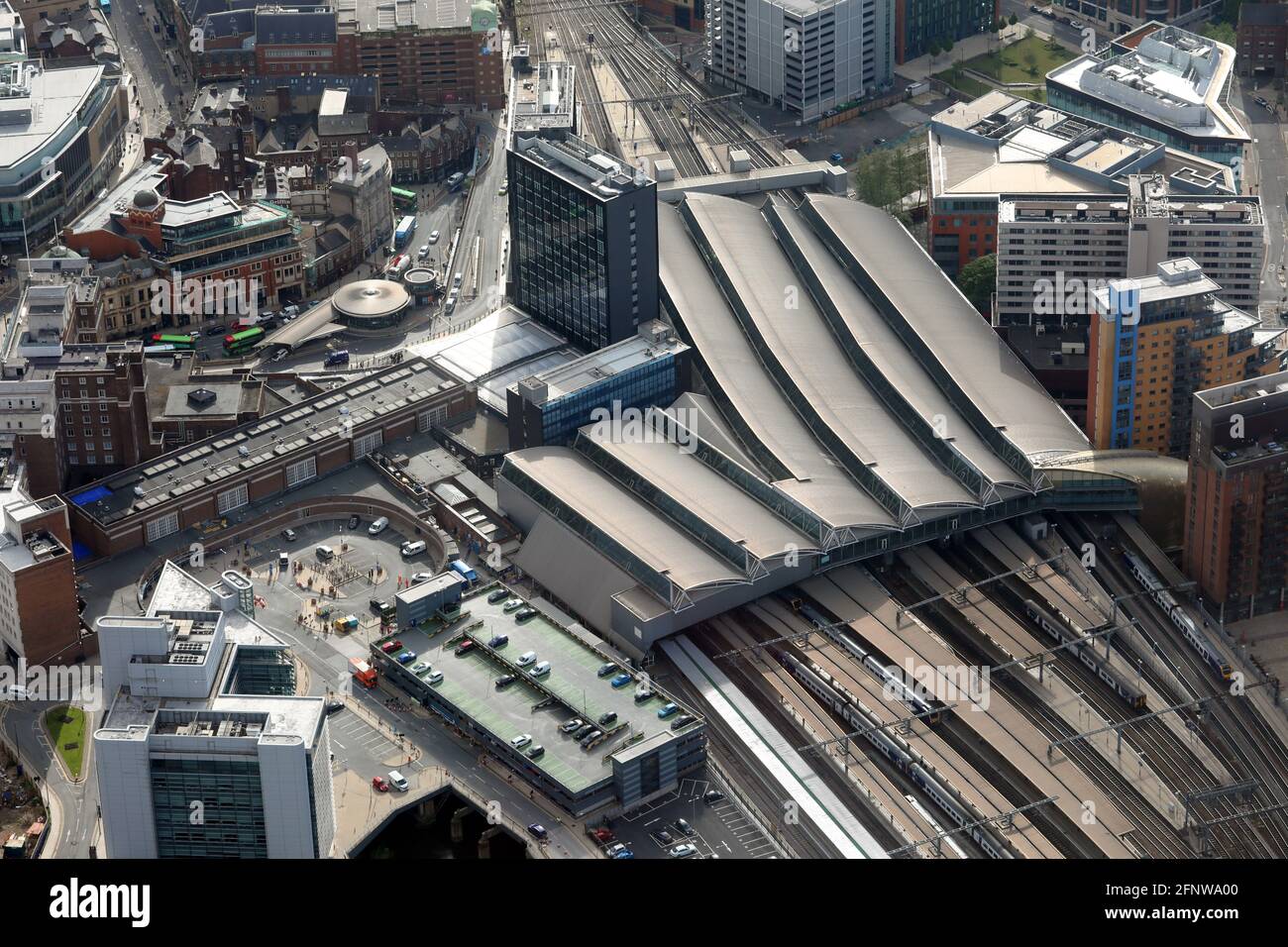 Vista aérea de la estación de la ciudad de Leeds, West Yorkshire Foto de stock