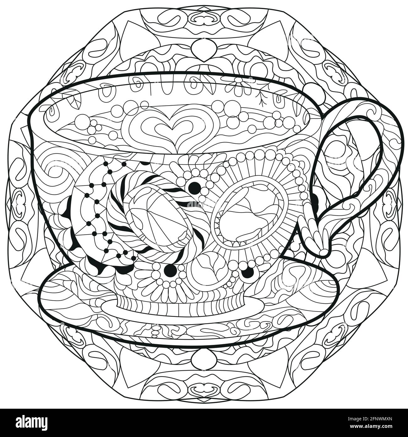 Café vectorial o taza de té con mandala. Ilustración dibujada a mano