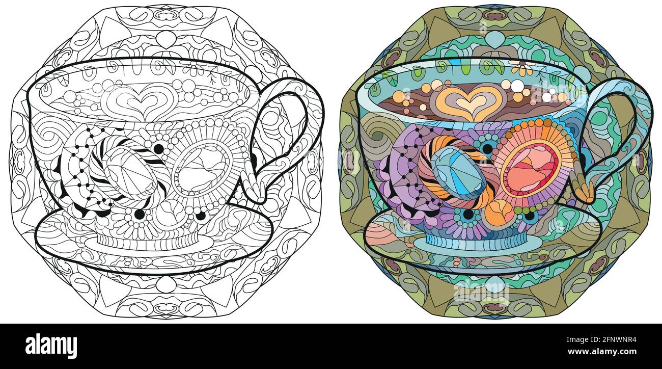 Café vectorial o taza de té con mandala. Ilustración dibujada a mano