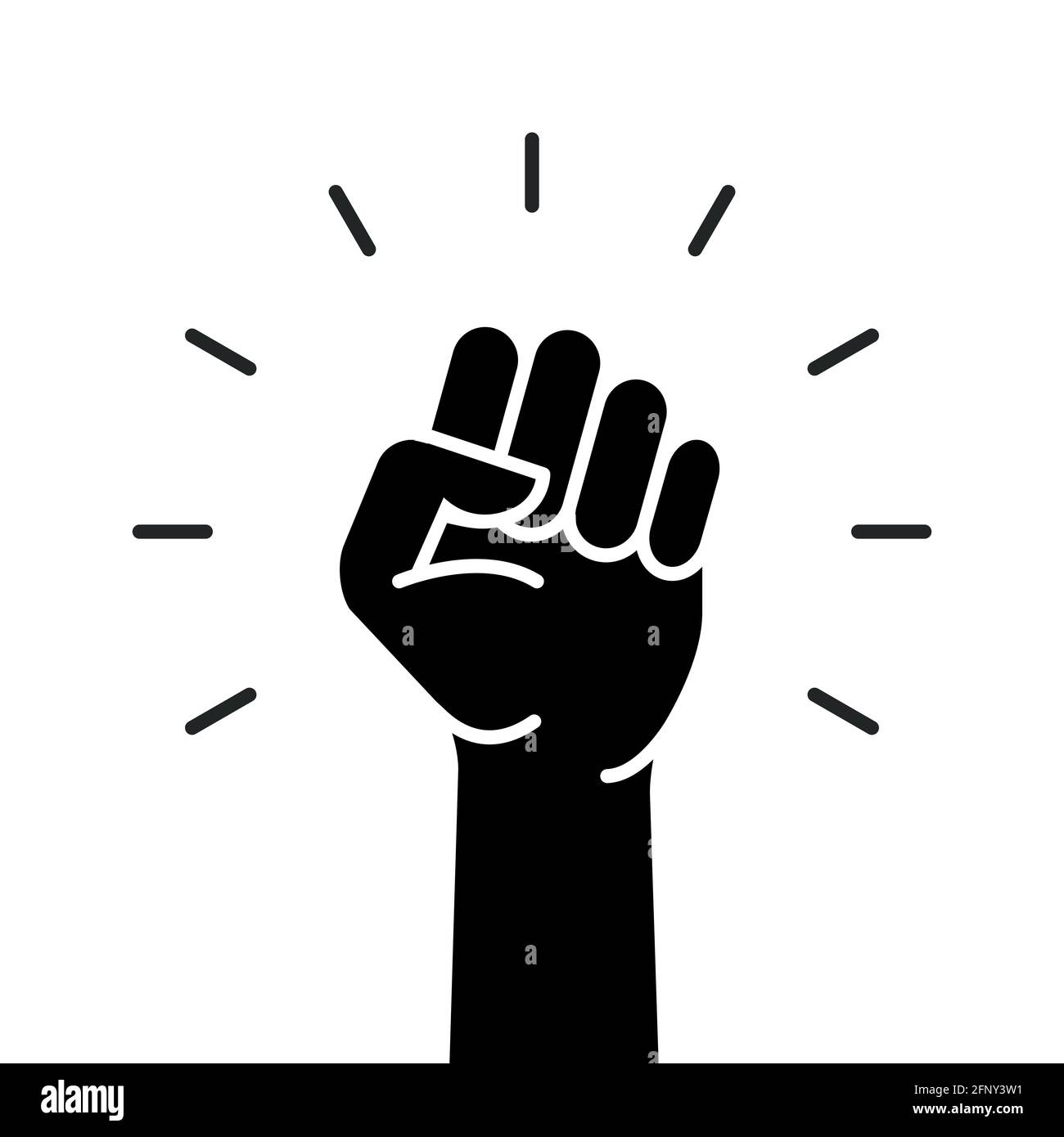 Logotipo de poder de mano de puño. Protesta fuerte puño elevado icono de lucha, ilustración rebelde Ilustración del Vector