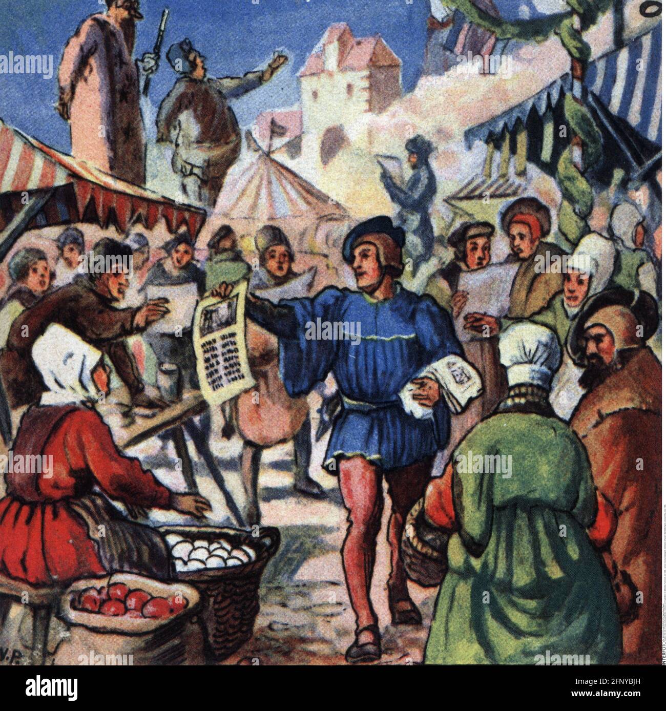 Prensa / medios de comunicación, newsagent, distribución de folletos en la Edad  Media, impresión en color, alrededor de 1900,  ADICIONAL-DERECHOS-LIQUIDACIÓN-INFO-NO-DISPONIBLE Fotografía de stock -  Alamy