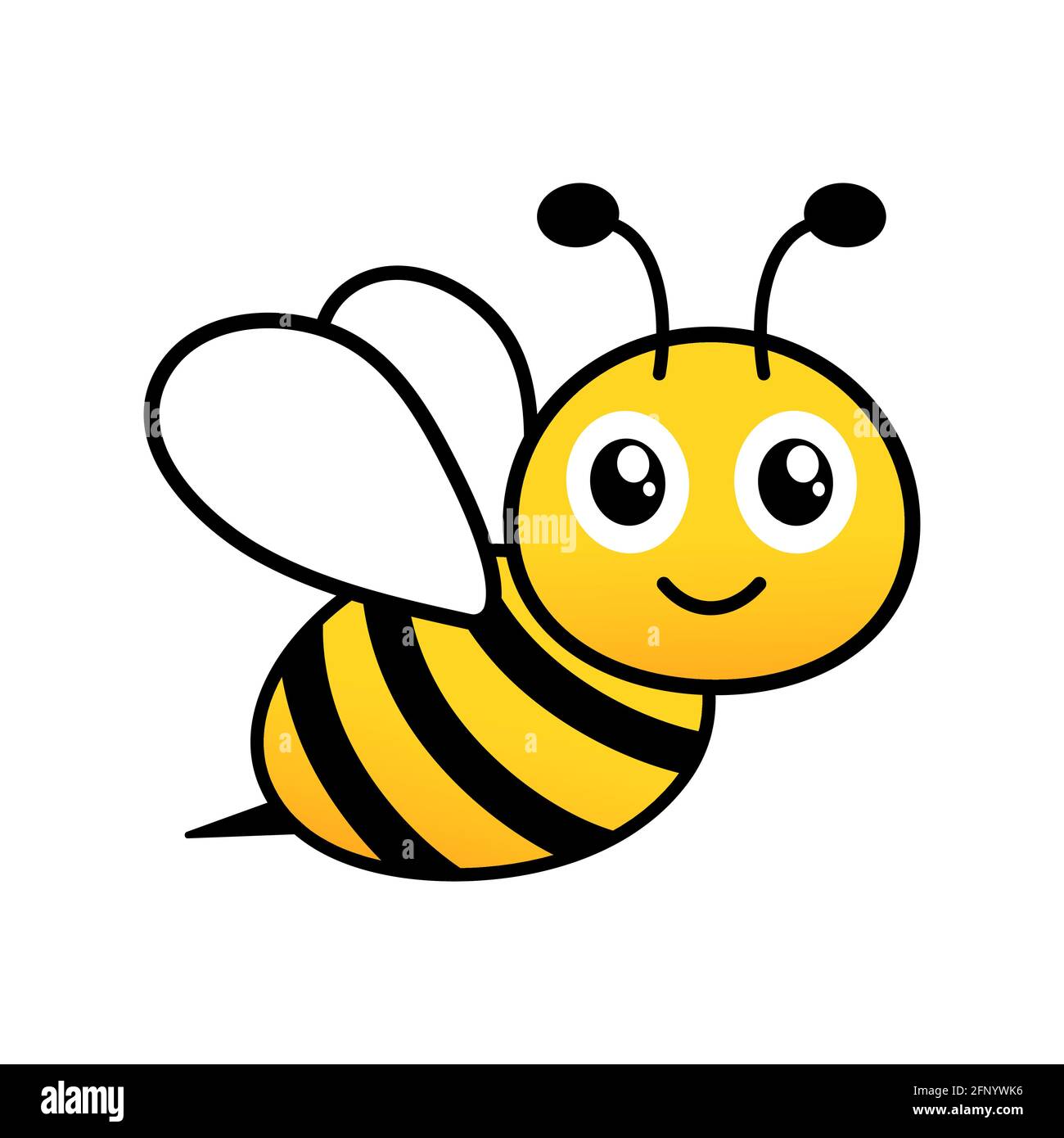 Una abeja linda y simpática. Dibujos animados feliz abeja voladora con ojos  muy buenos. Carácter de insecto. Vector aislado sobre blanco Imagen Vector  de stock - Alamy