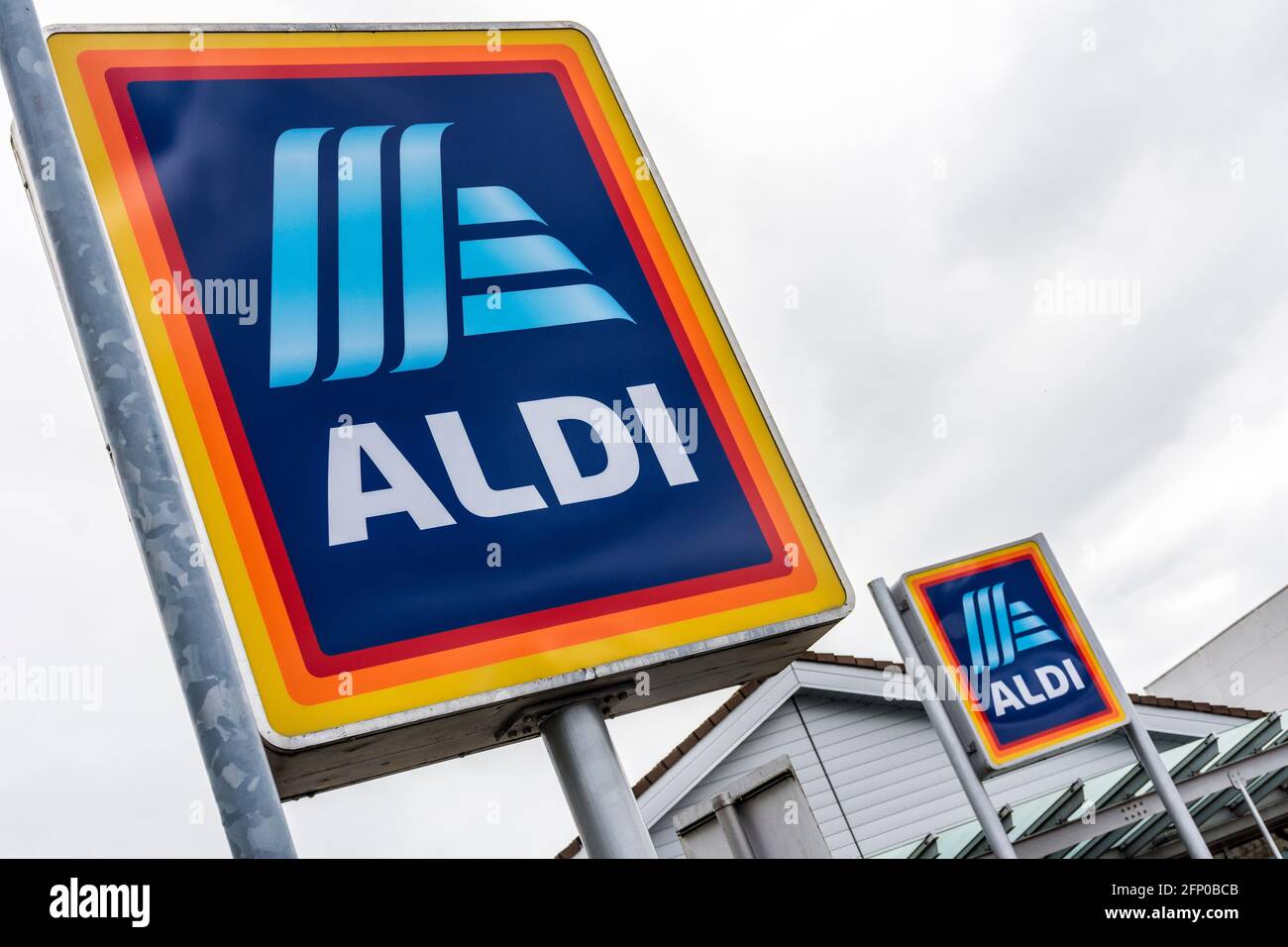 Tienda Aldi, supermercado, letrero, señalización, logo. Foto de stock