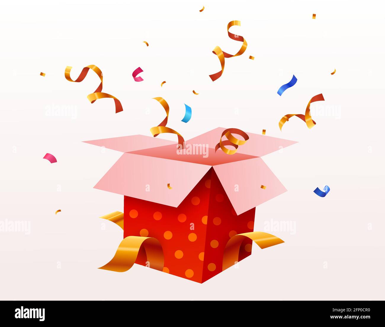 Bonita caja de regalo sorpresa con confeti en caída. Presente la caja como  concepto de premio. Ilustración vectorial Imagen Vector de stock - Alamy