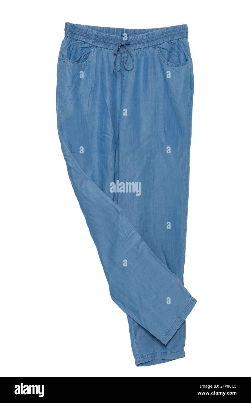 Pantalones de sudor aislados. Primer plano de las mujeres moderno pantalón  sport azul o pantalón de punto aislado sobre un fondo blanco. Ropa para  hacer ejercicio Fotografía de stock - Alamy