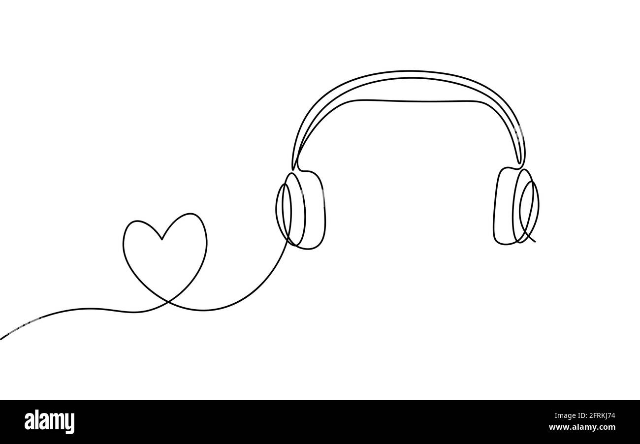 Biblioteca de música de arte de línea continua única como. Aprender escuchar aplicaciones master auriculares se gradúan en línea. Diseñe un vector de dibujo de contorno de croquis de un trazo Ilustración del Vector