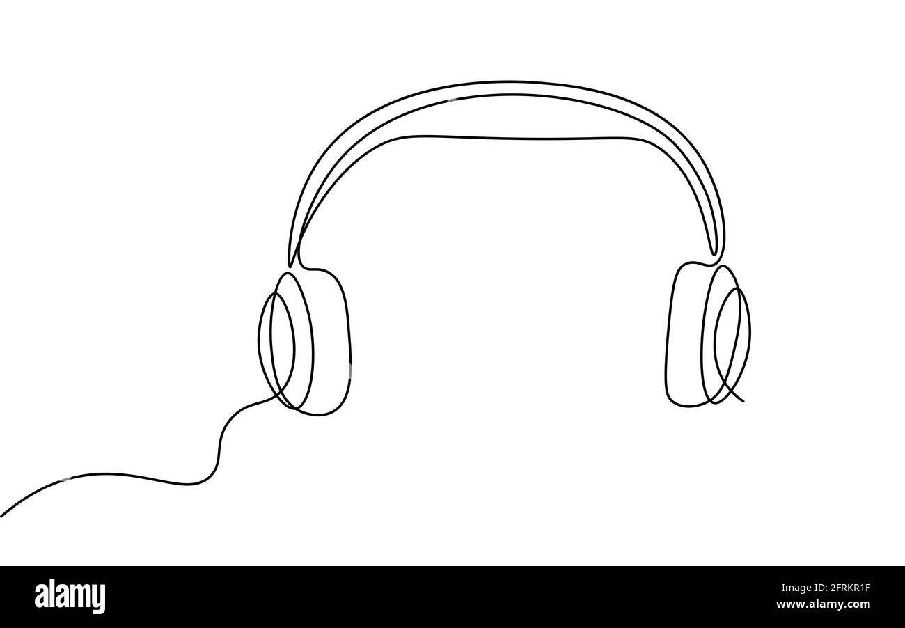 Educación en audiolibros de arte de línea continua única. Aprender escuchar aplicaciones master auriculares se gradúan en línea. Diseñe un dibujo de contorno de croquis de un trazo Ilustración del Vector