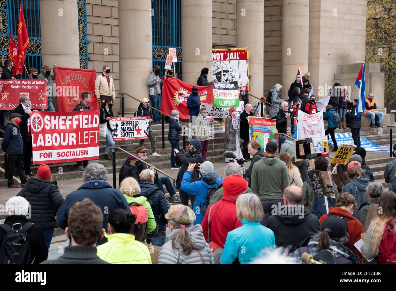 Sheffield, Reino Unido: 1st de mayo de 2021 : Día Internacional de los Trabajadores y Matar el proyecto de ley Protesta contra la criminalización de la protesta en la Policía, el Crimen, Sentenci Foto de stock