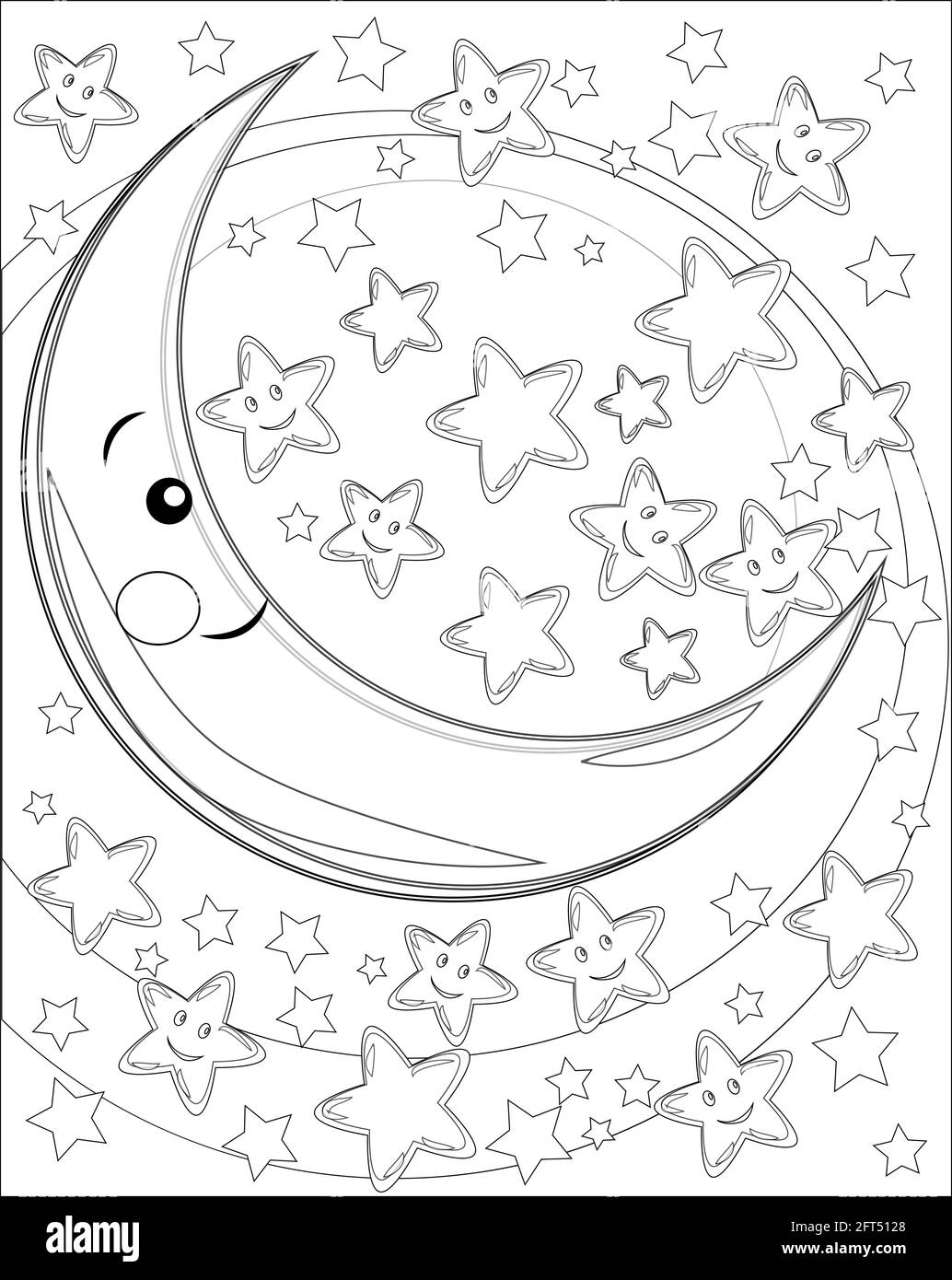 Colorear para adultos y niños. Página para colorear con la luna y las  estrellas, por la noche Imagen Vector de stock - Alamy