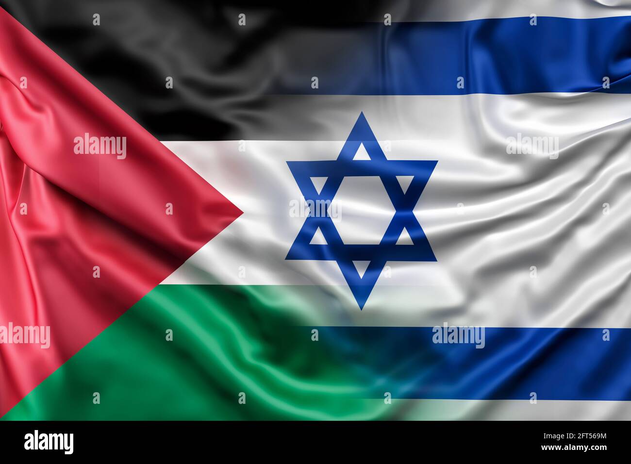 Banderas de Israel y Palestina. Diseño de bandera ondulante Foto de stock