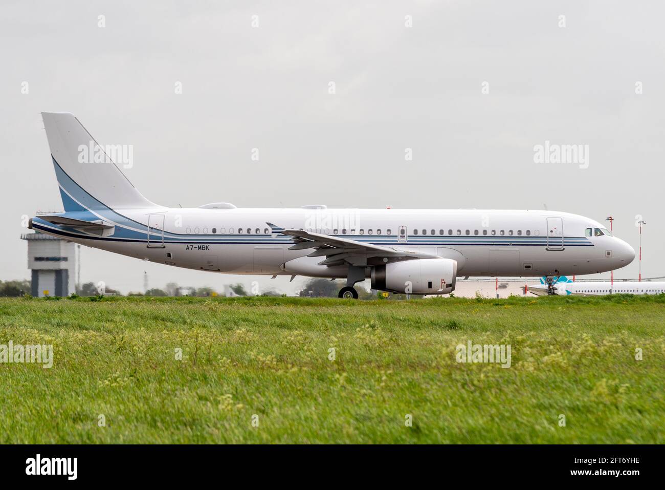 Qatar Amiri Vuelo A320 A7-MBK tras repintar en Colores ejecutivos de Satys Air Livery en el aeropuerto Southend de Londres El 21 de mayo de 2021 Foto de stock