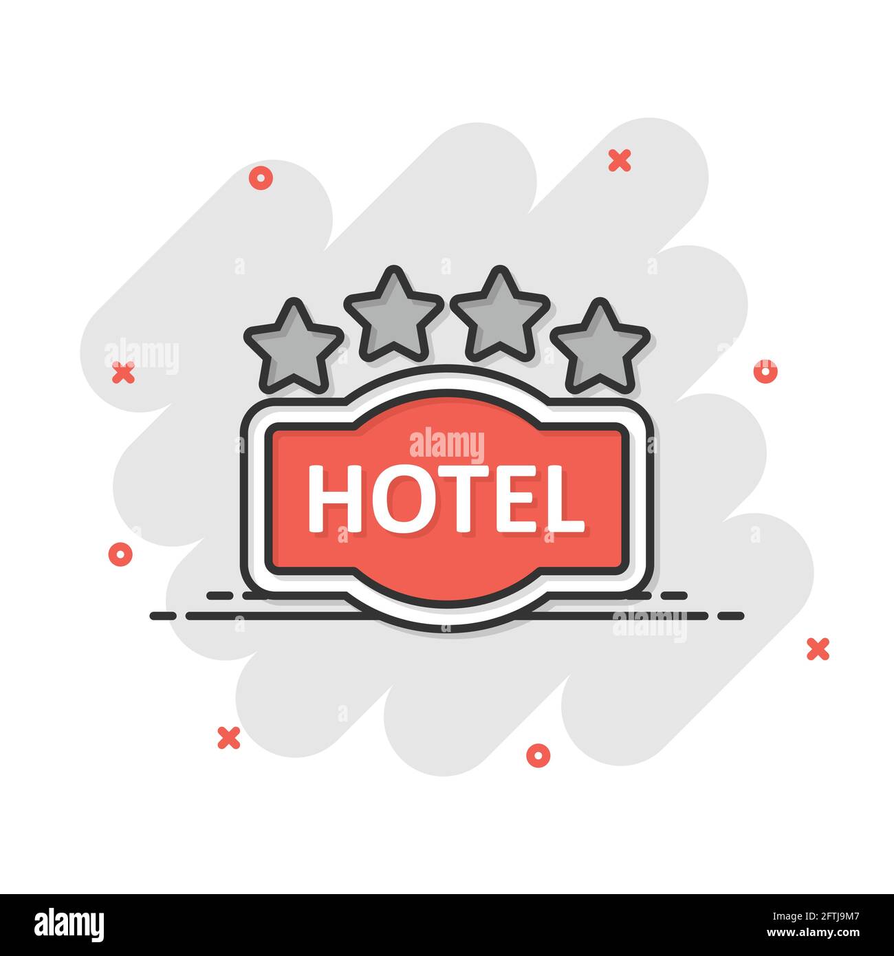 Hotel 4 estrellas signo icono en estilo cómic. Inn dibujo vectorial de