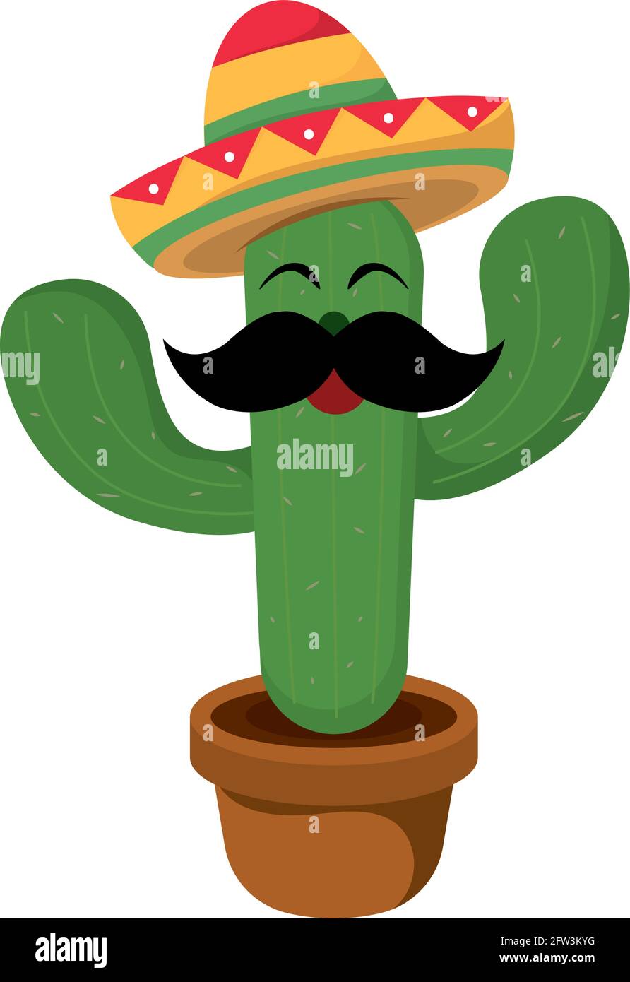 Dibujos animados aislados de cactus mexicanos felices Ilustración vectorial  Imagen Vector de stock - Alamy