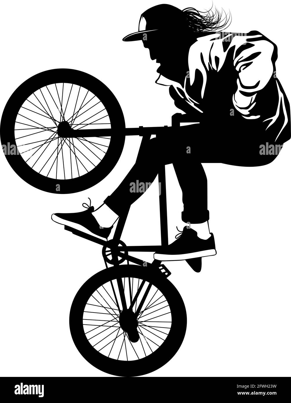 Silueta de un ciclista que realiza una acrobacia en bicicleta ilustración  vectorial Imagen Vector de stock - Alamy