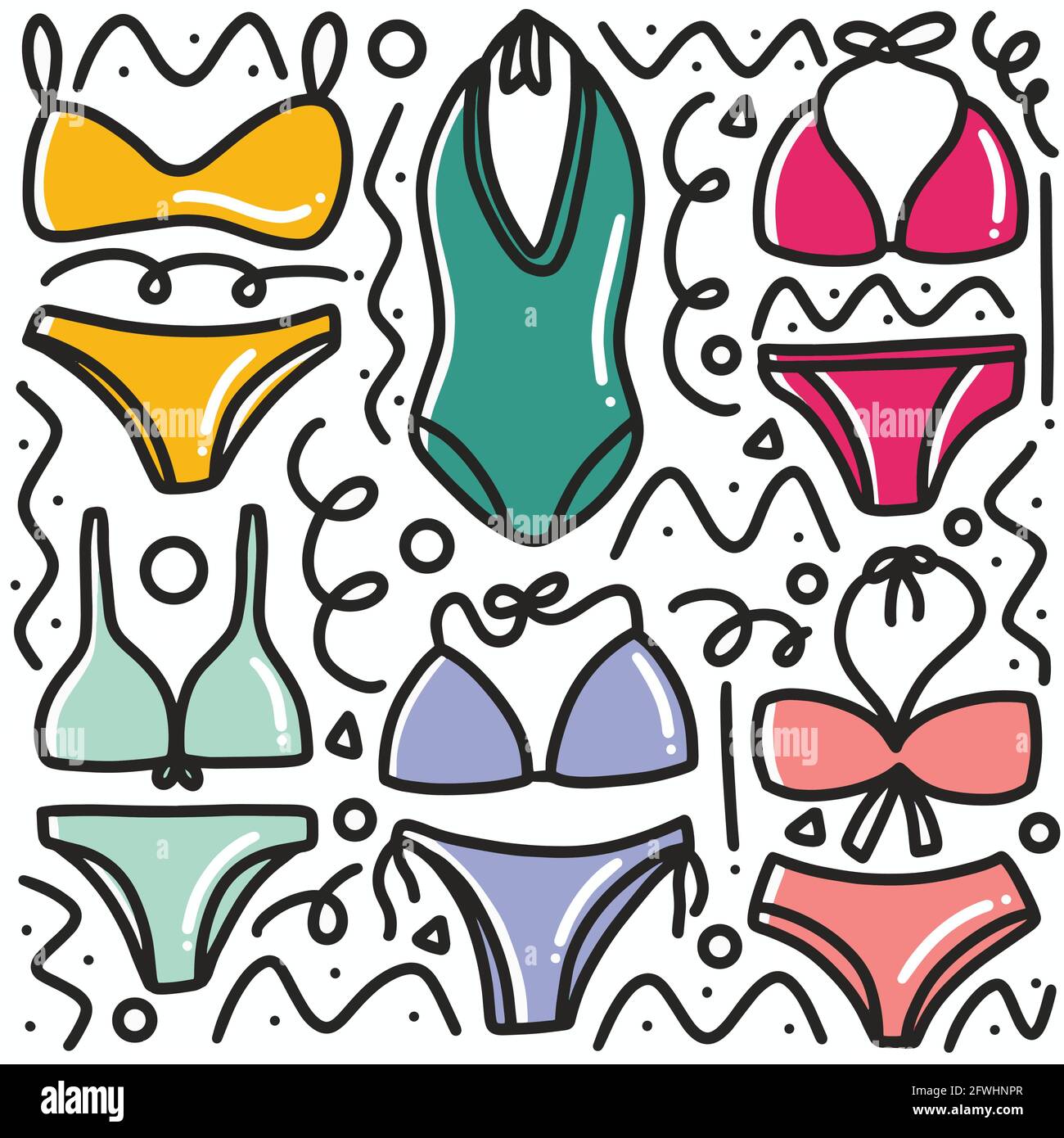 dibujo de elementos de diseño de dibujo de bikini de mujer de fideos  dibujados a mano Imagen Vector de stock - Alamy