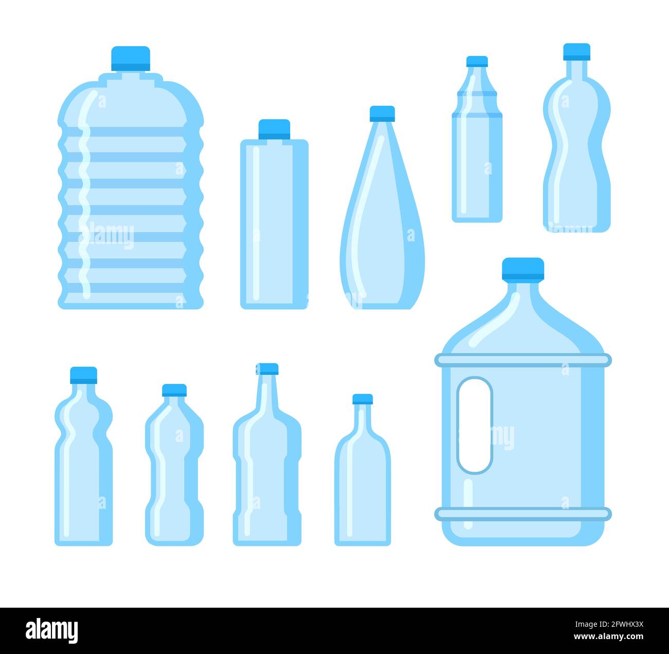 Icono de botella de agua de plástico. Bebida líquida azul en recipiente,  conjunto de silueta de botella. Botellas de dibujos animados de agua Imagen  Vector de stock - Alamy