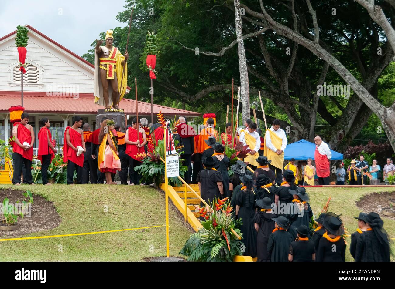 La Bendición de Apertura durante las Fiestas del Día del Rey Kamehameha en Kapa'au, North Kohala, Big Island, Hawaii. Foto de stock