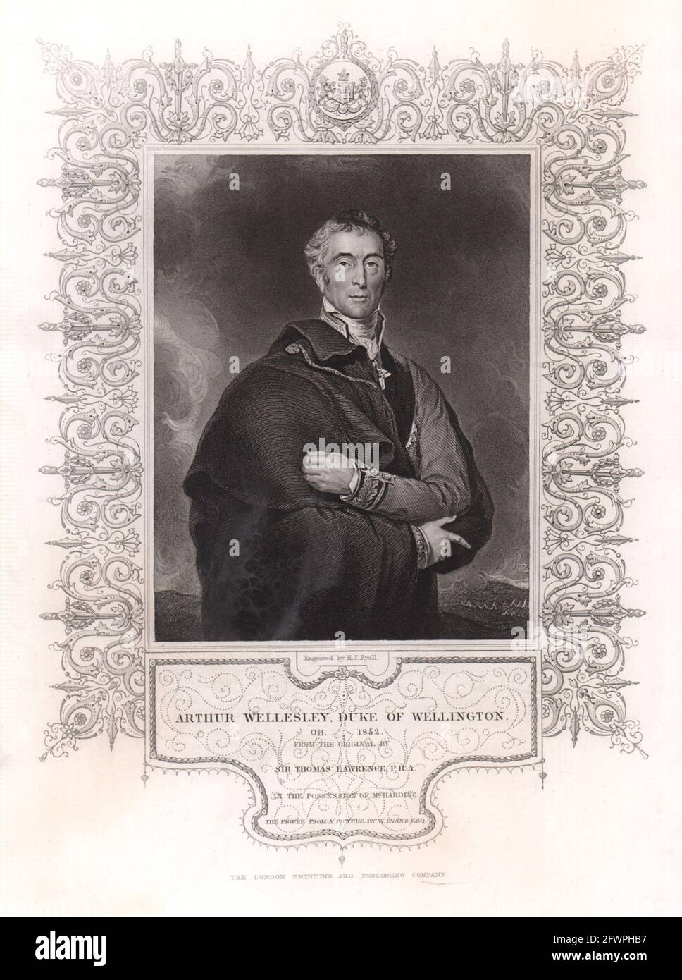 Arthur Wellesley, Duque de Wellington. TALLIS c1855 antiguo cuadro estampado antiguo Foto de stock