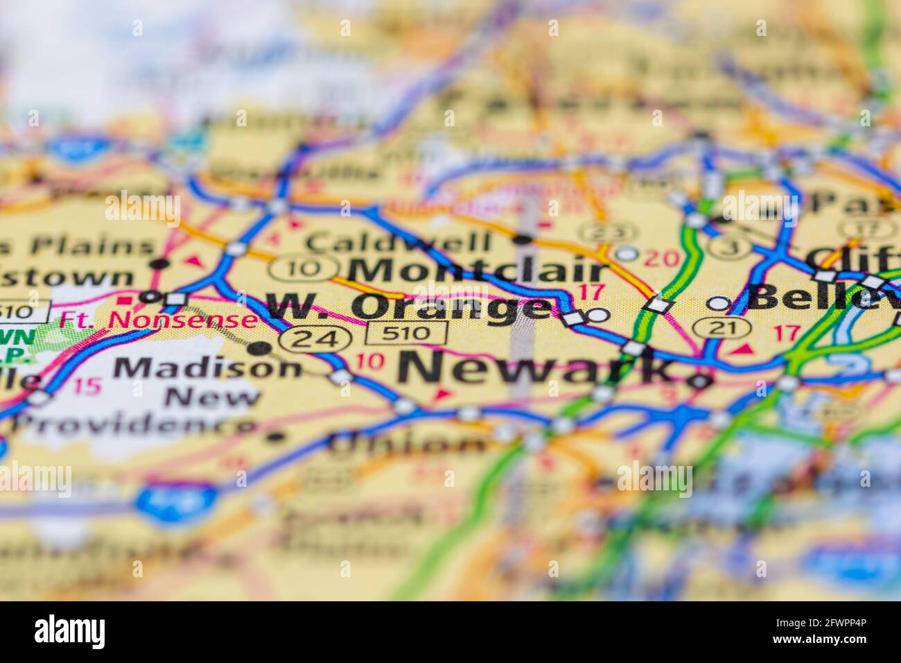West NARANJA New Jersey USA mostrado en un mapa geográfico o mapa de carreteras Foto de stock